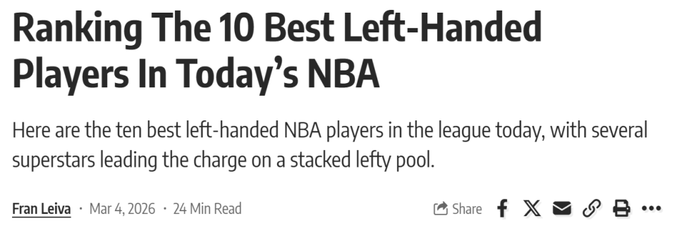 开云体育中心-NBA现役左撇子球员TOP10！勇士波杰压线入选 一人力压哈登排第一